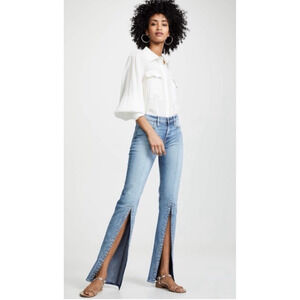 HUDSON Women 30 Jeans Split Leg Nico Mid Rise Cigarette Grommets Pintuck Lt Blue